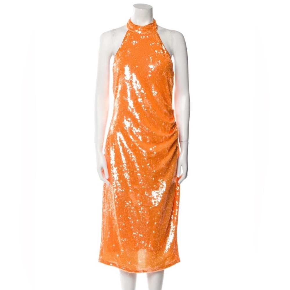 REVOLVE Orange Sequin Halter Dress